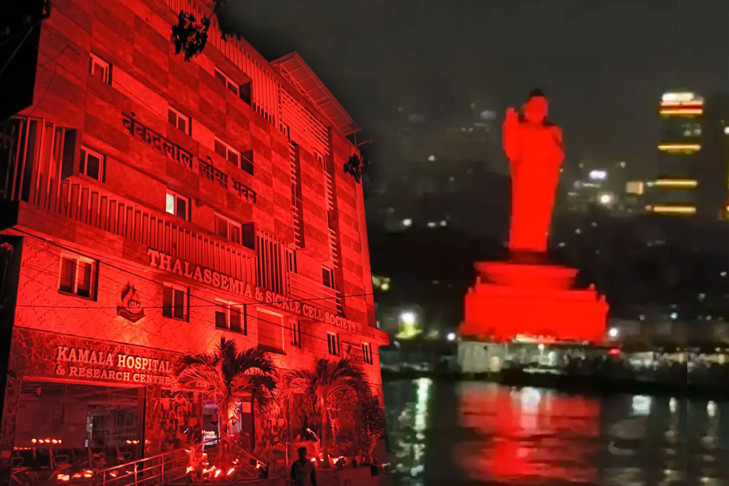 Red Illumination of Buddha Statue and TSCS Building